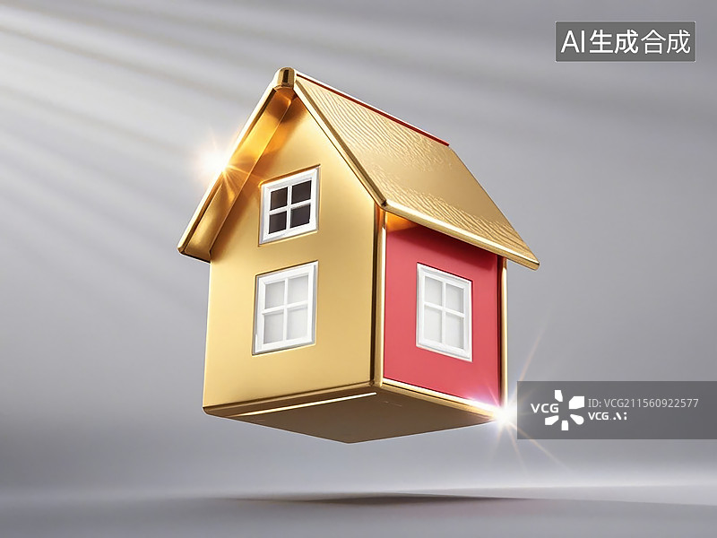 【AI数字艺术】房屋建筑房地产-财富货币利润经济金融概念3D插图图片素材