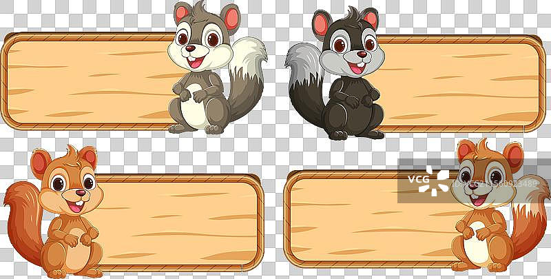 四只松鼠摆姿势，手持空白木牌图片素材
