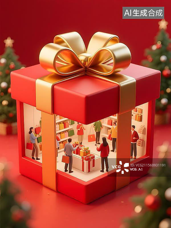 【AI数字艺术】3D礼盒里是一个购物场景图片素材