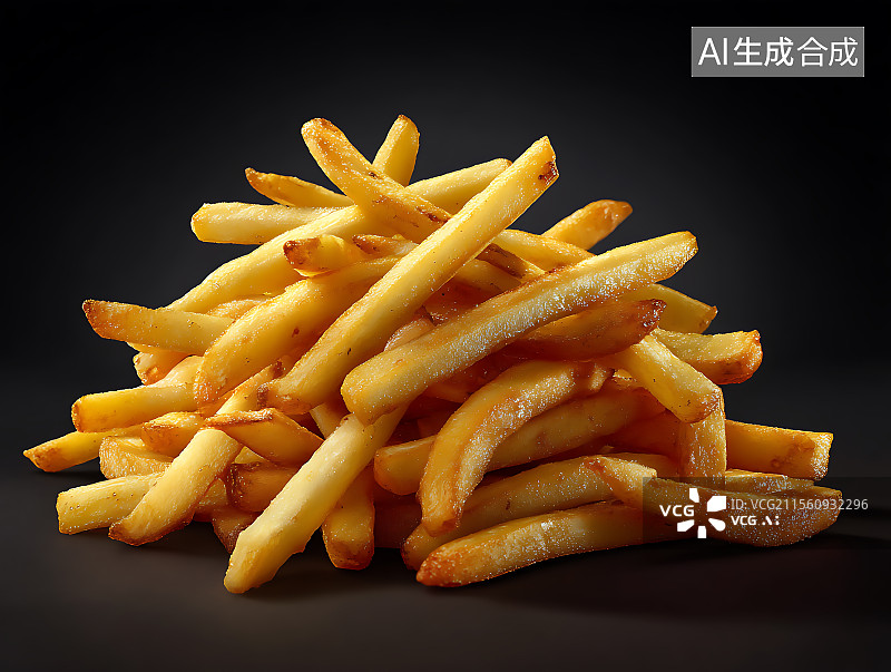 【AI数字艺术】黑色背景下桌上炸薯条的特写镜头图片素材