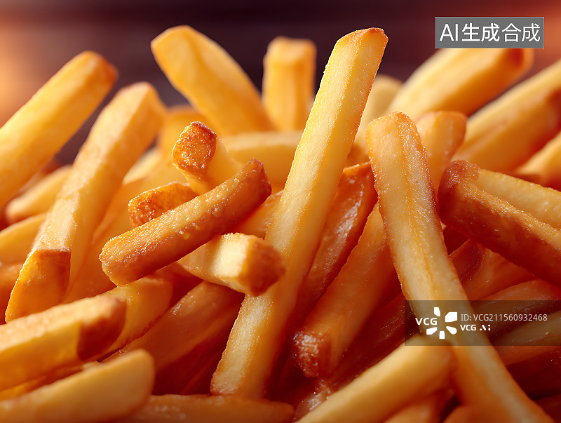 【AI数字艺术】黑色背景下桌上炸薯条的特写镜头图片素材