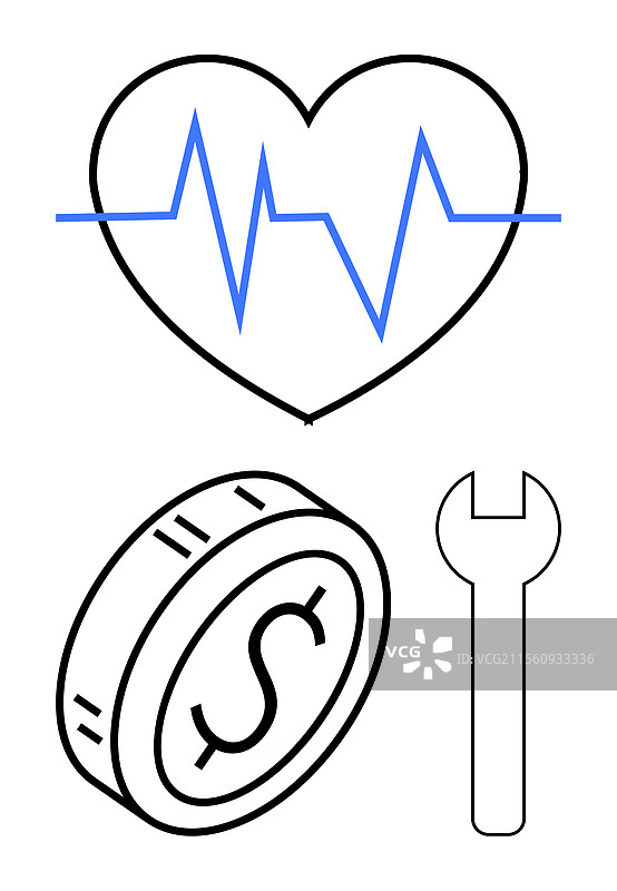 心跳线、美元硬币和扳手图片素材