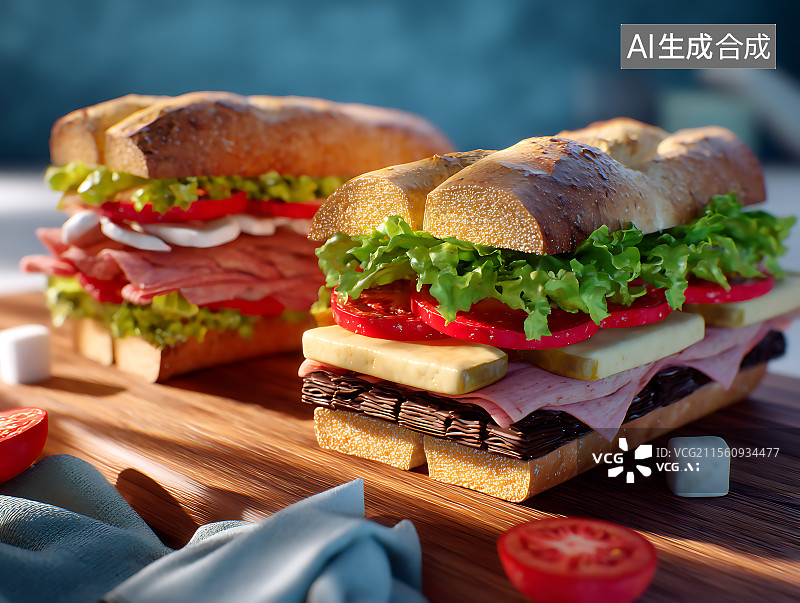 【AI数字艺术】美式三明治的特写镜头图片素材