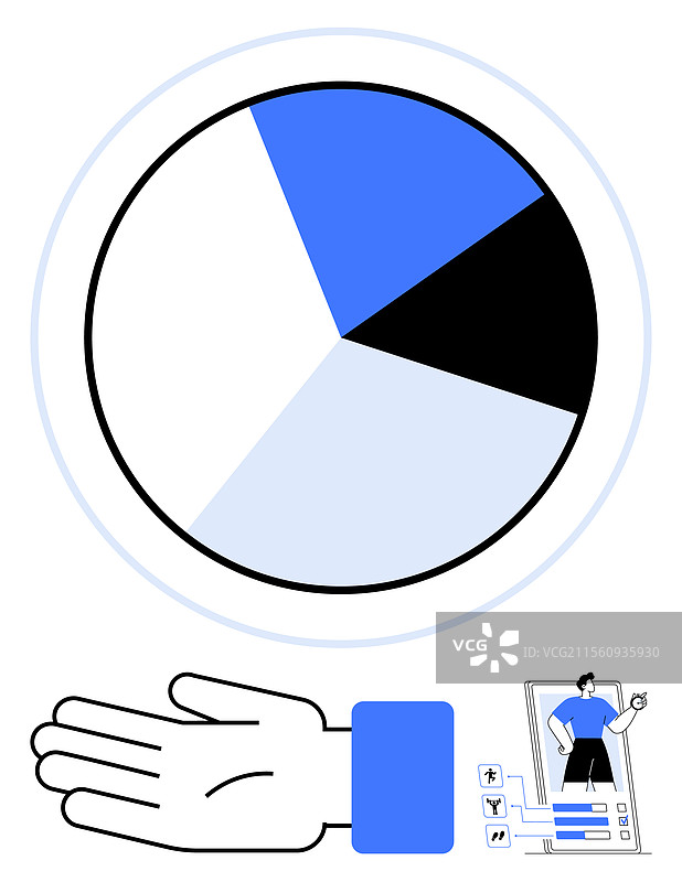 手持饼图和数字互动的描绘图片素材