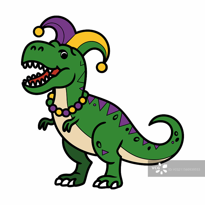 狂欢节恐龙戴着小丑帽和珠子图片素材