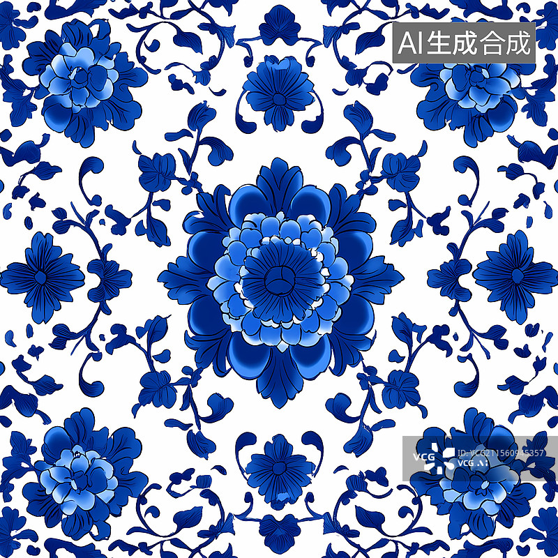 【AI数字艺术】优雅的青花瓷花纹图案图片素材