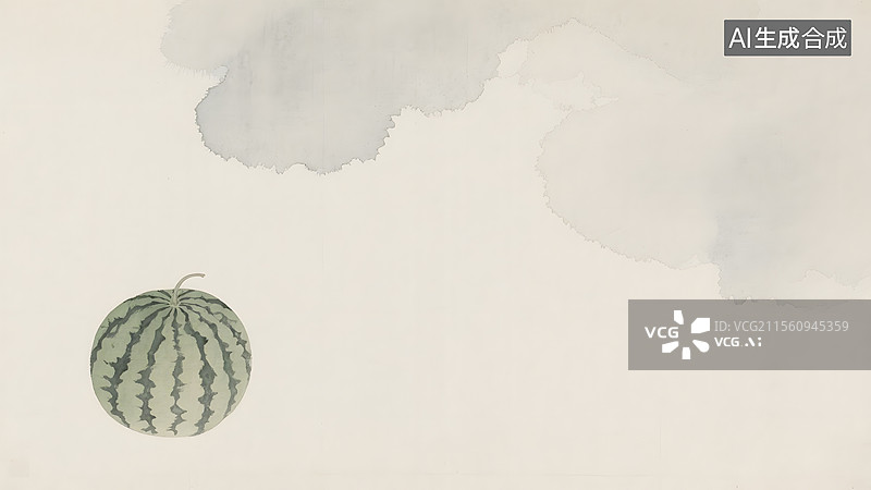 【AI数字艺术】水墨画西瓜图左下图片素材