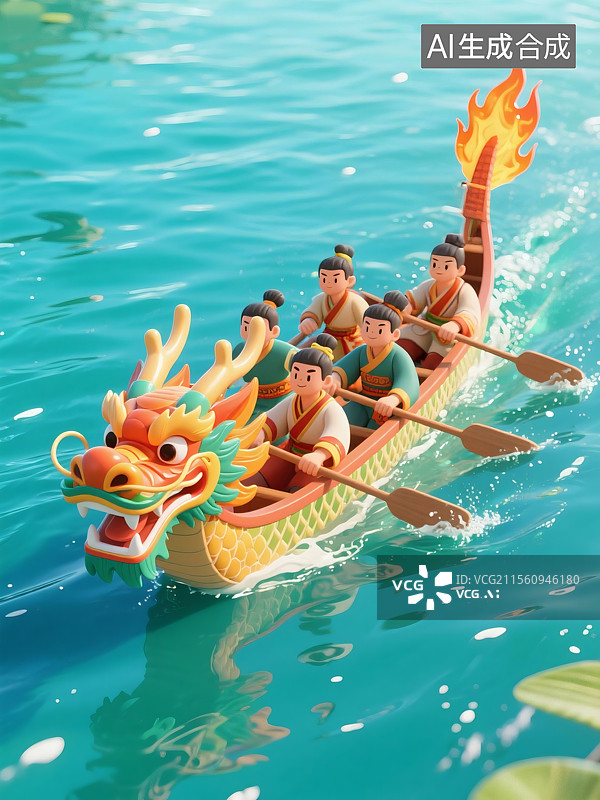 【AI数字艺术】端午节赛龙舟三维场景图片素材