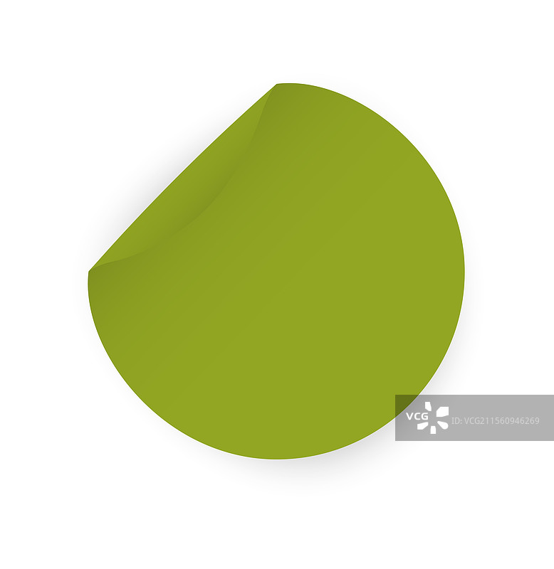 环保绿色圆形纸贴纸，角落有剥落痕迹图片素材