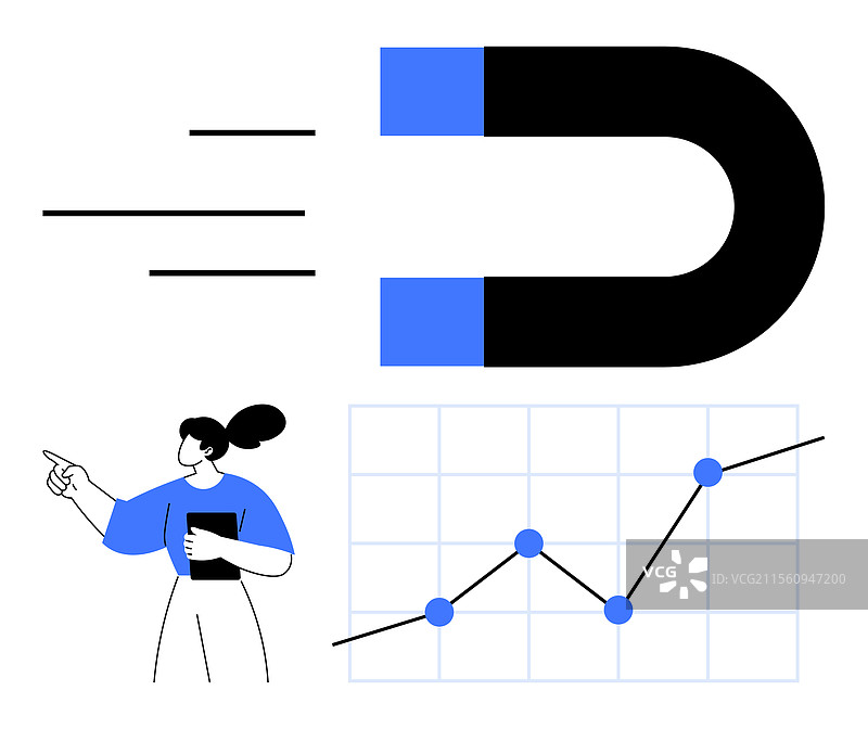 磁性吸引力推动增长与图表图片素材