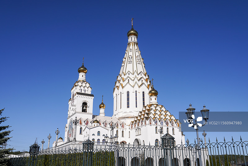 白俄罗斯 明斯克 明斯克诸圣纪念教堂 黑白教堂图片素材