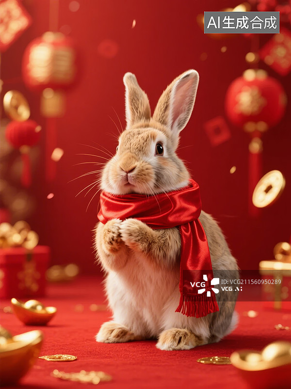 【AI数字艺术】瑞兔迎春纳福图片素材