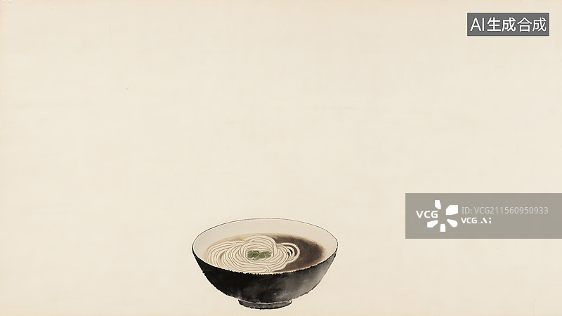 【AI数字艺术】水墨画一碗面条居下图片素材