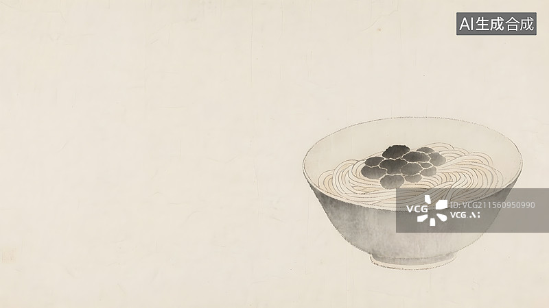 【AI数字艺术】水墨画一碗面条居右图片素材