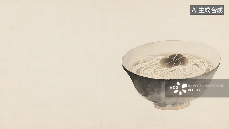 【AI数字艺术】水墨画一碗面条居右图片素材