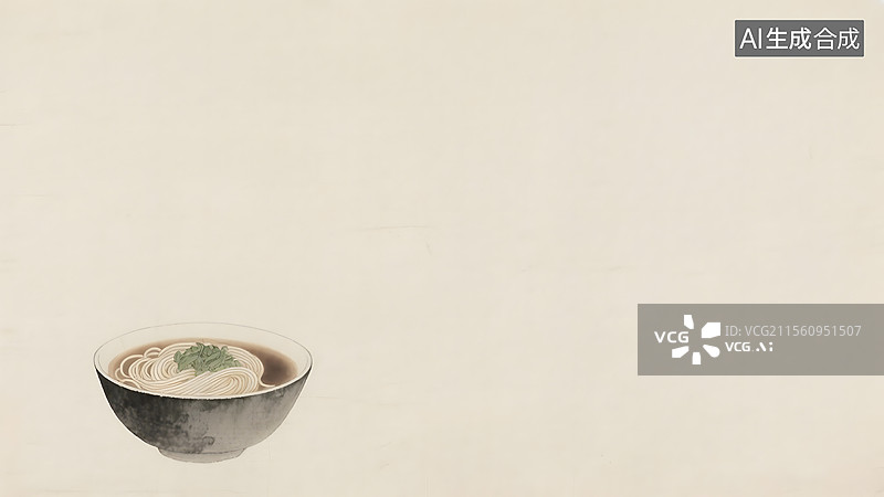 【AI数字艺术】水墨画一碗面条左下图片素材