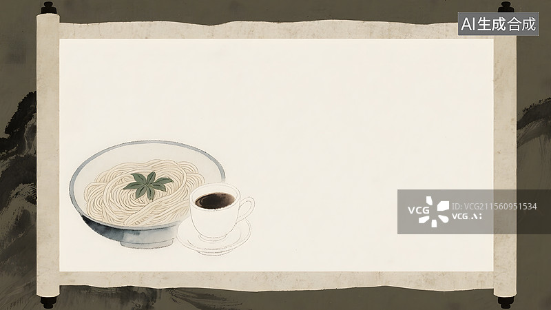 【AI数字艺术】水墨画一碗面条左下图片素材