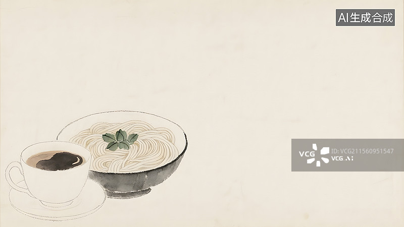 【AI数字艺术】水墨画一碗面条左下图片素材