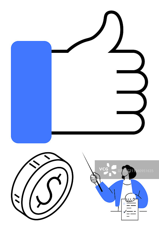 竖起大拇指的认可，手中握着美元硬币的人图片素材