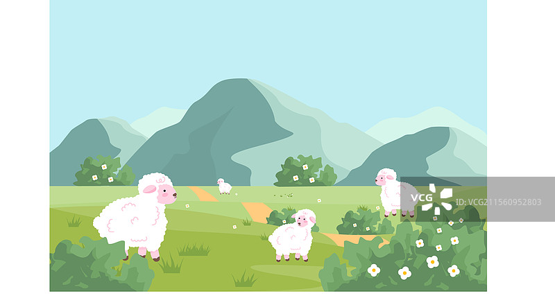 农场上羊群吃草的背景图片素材