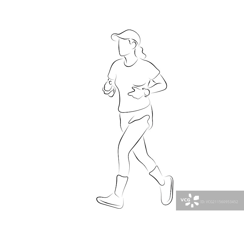 戴帽子的女性在慢跑，手绘风格图片素材