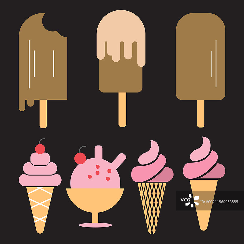 极简风格的冰淇淋和冰棒套装图片素材