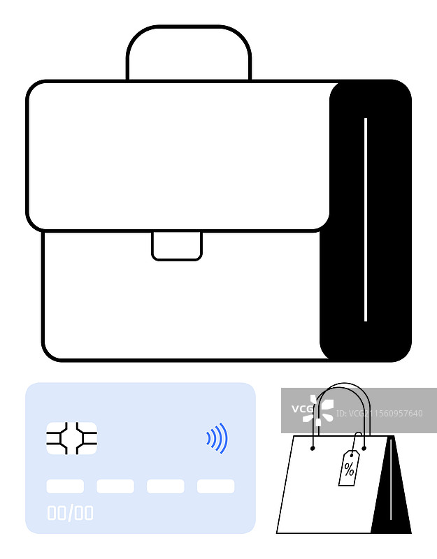 公文包、信用卡和购物袋图片素材