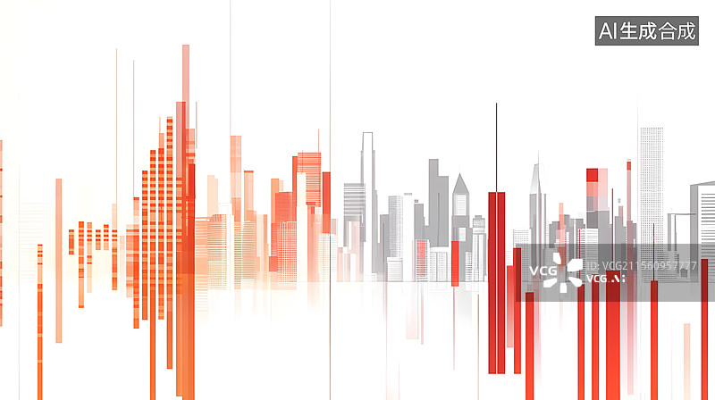【AI数字艺术】红色橙色渐变 城市数字景观 数据背景图片素材