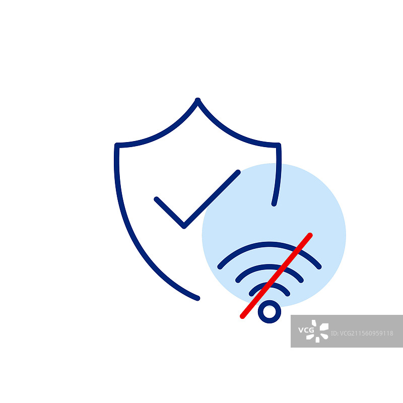 盾牌和勾号以及无Wi-Fi符号的否定图片素材
