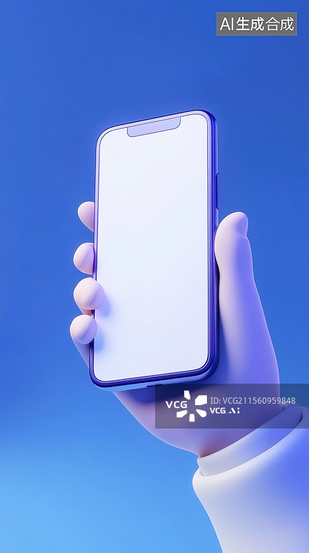 【AI数字艺术】3D卡通拿在手里的空白屏幕手机图片素材
