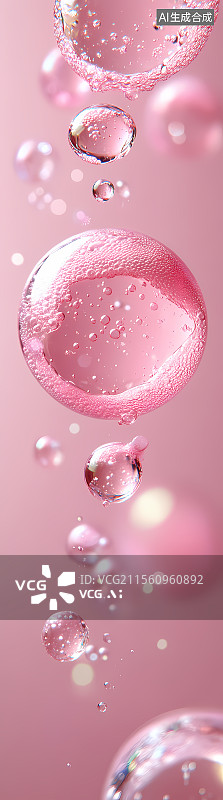 【AI数字艺术】粉色背景漂浮的透明气泡图片素材