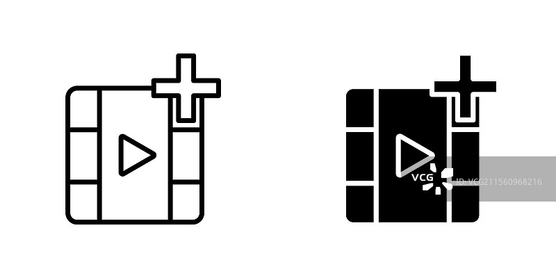 添加视频图标的线条和黑色实心图标图片素材