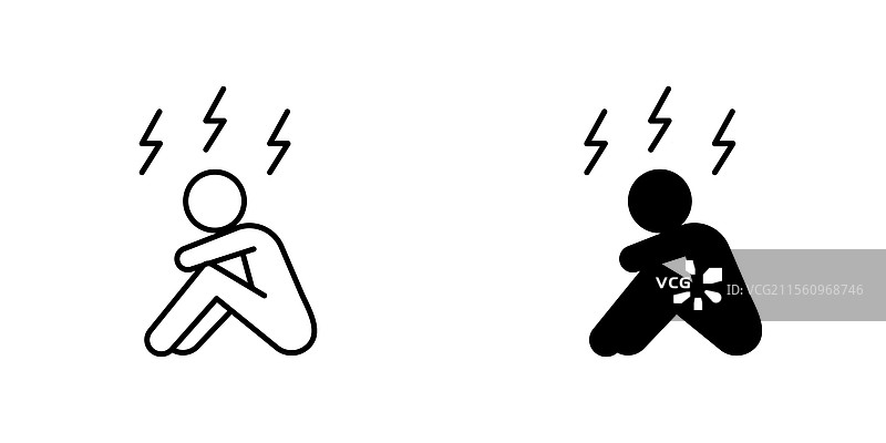 焦虑或压力图标，线条风格，黑色图片素材