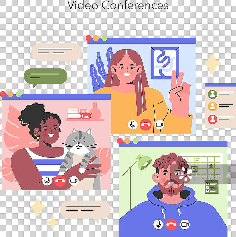 视频会议同事们连接在一起图片素材