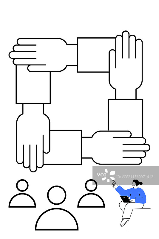 团队的交叉手形成一个方形图片素材