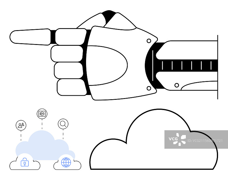 未来主义的机器人手指向云朵图片素材