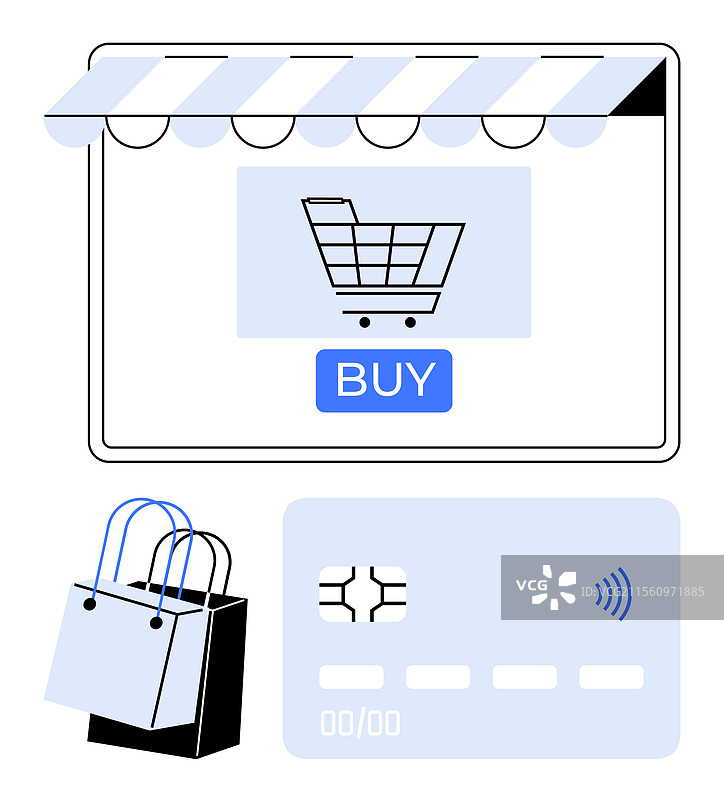 在线购物车支付卡和购物图片素材