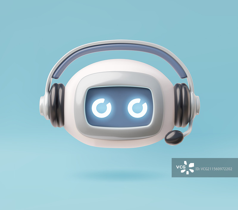 可爱的3D机器人戴着耳机图片素材