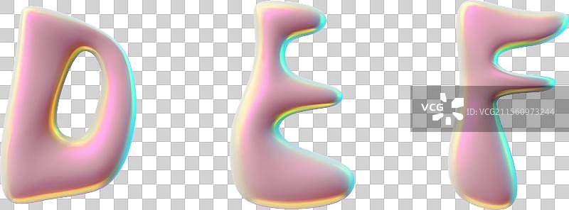 3D光泽粉色大写字母D、E、F液态全息效果图片素材