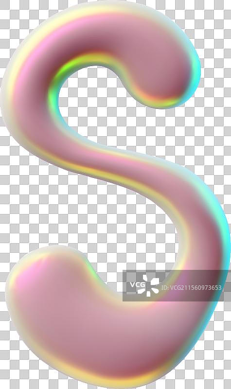 3D 光泽塑料粉色 Y2K 字体大写字母 S图片素材