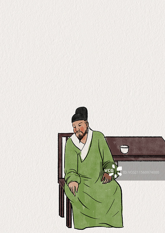 中国风新中式古风古典传统文化古装古人古代古时候历史国学经典老人老者退休生活喝茶人物素材插画图片素材