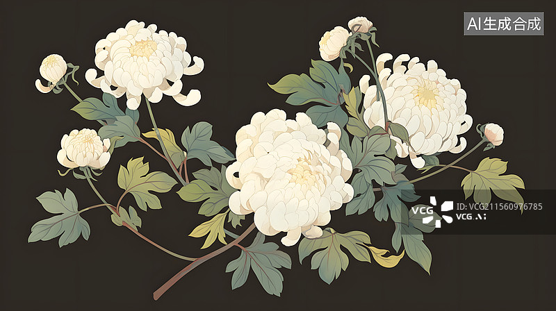 【AI数字艺术】中式水墨菊花背景图片素材
