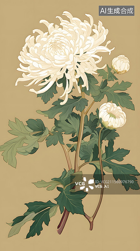 【AI数字艺术】中式水墨菊花背景图片素材
