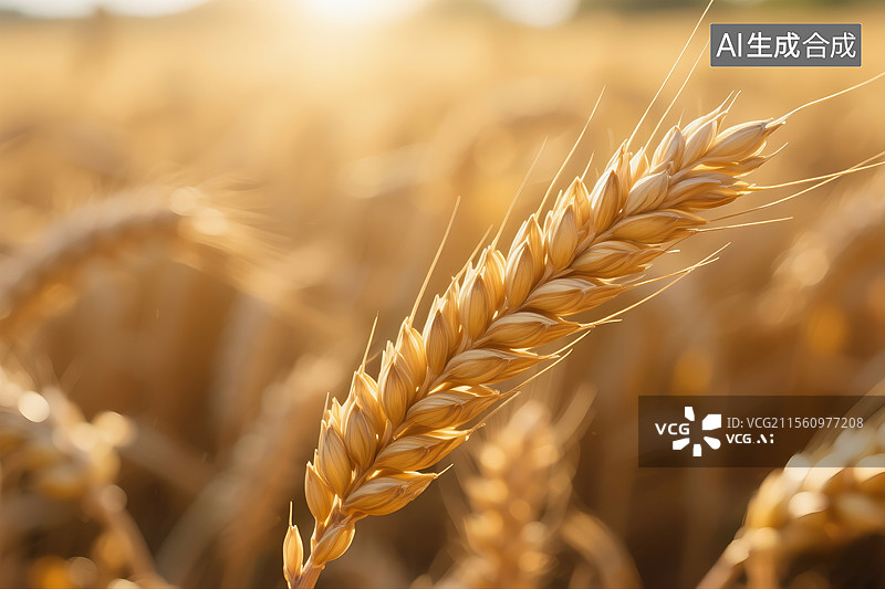 【AI数字艺术】成熟的小麦麦穗 阳光下 温暖 农业收割 丰收 金色 农业 粮食 广告素材壁纸背景图片素材