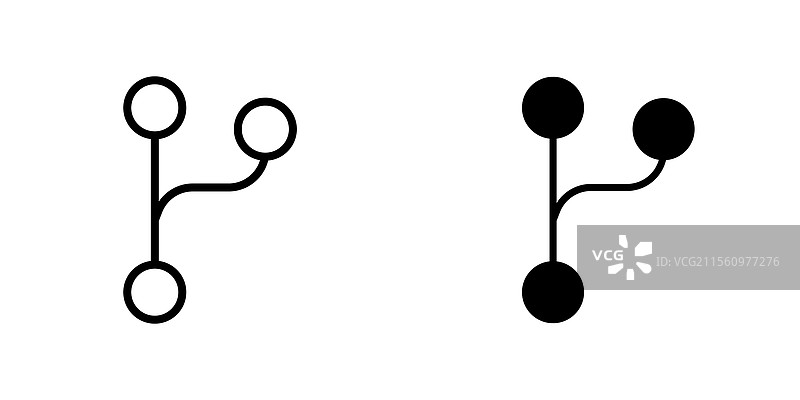 代码分支图标，线条描边和黑色实心。图片素材