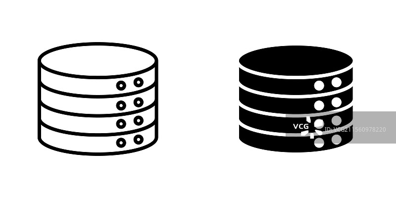 数据库图标的线条和黑色实心图标图片素材