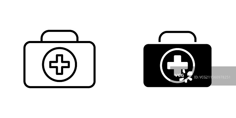 医生包图标，线条风格和黑色实心图标图片素材
