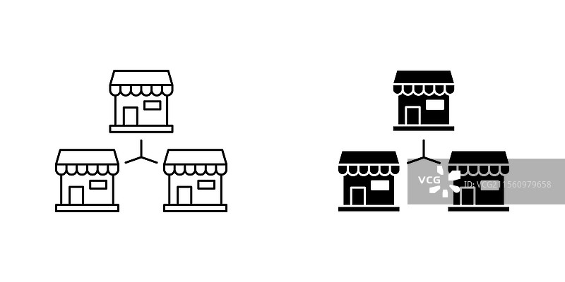 特许经营图标的线条图和黑色实心图标图片素材