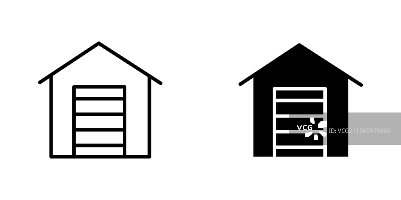 车库图标的线条图和黑色实心图标图片素材