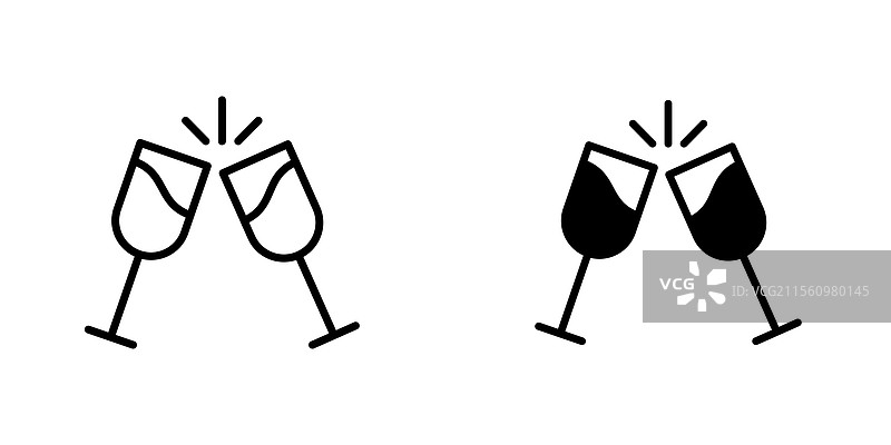 玻璃干杯图标，线条和黑色实心款式图片素材